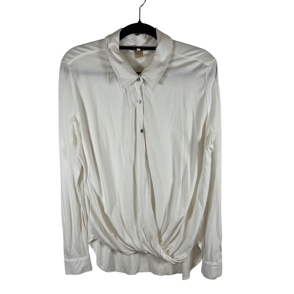 Sundance White Cotton Modal Twist Front Long Sleeve Buttonβ Down Top XL Boho